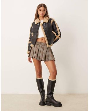 Glamorous Abrigo De Aviador Con Ribetes De Borreguito En Contraste De - Negro