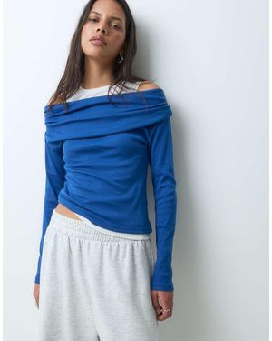 JJXX Off Shoulder Double Layer Knit Top - Blue