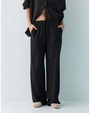 Pull&Bear Linen Blend Trousers - Black
