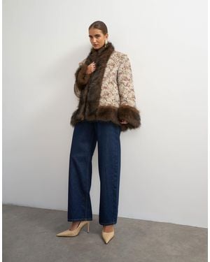TOPSHOP Jacquard Jacket With Faux Fur Trim - Blue