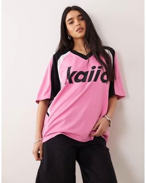 Kaiia Exclusive Oversized V-neck Soccer Jersey - Pink