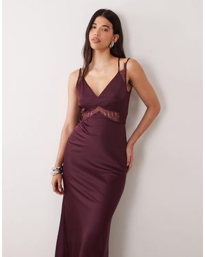 Y.A.S Lace Insert Satin Cami Maxi Dress - Purple