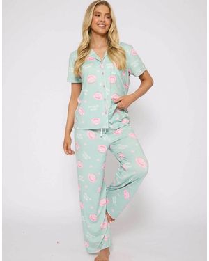 Loungeable I Love You So Matcha Printed Short Sleeve Pyjamas - Blue