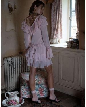Muse Assembly Boho Crinkle Chiffon Tiered Mini Skirt - Pink