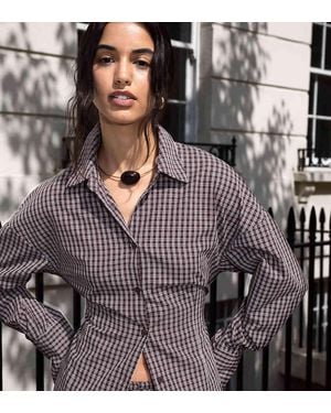 Kaiia Exclusive Cinch Waist Button Through Shirt Co-Ord - Brown
