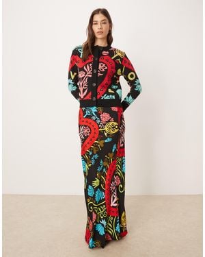 Never Fully Dressed Dorris Satin Maxi Skirt Co-Ord - Red