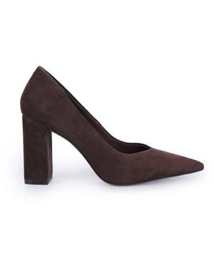 OFF THE HOOK Brandy Suede Leather Pointed Toe Block Heel Court Shoes - White