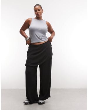 ASOS Asos Design Curve Straight Leg Pants With Skirt Detail - Black