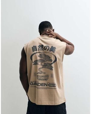ASOS Oversized Tank Top With Bonsai Graphic - Natural
