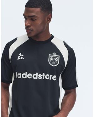 Faded Store Logo Football Jersey With Panel Detail - Blue