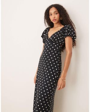 Abercrombie & Fitch Puff Sleeve Tie Back Slip Maxi Dress - Black