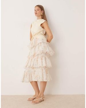 True Decadence Tiered Ruffle Midi Skirt - Natural