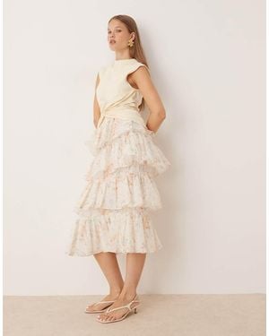 True Decadence Tiered Ruffle Midi Skirt - Natural