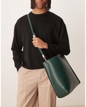 ASOS Faux Leather Tote Bag With Crossbody Strap - Black