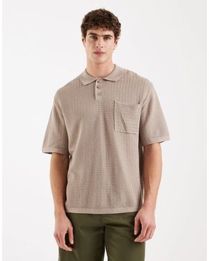 Redefined Rebel Fernando - polo texturé coupe carrée à manches courtes - beige - Neutre