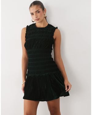 Nobody's Child Rana Velvet Ruched Detail Drop Wait Mini Dress - Black