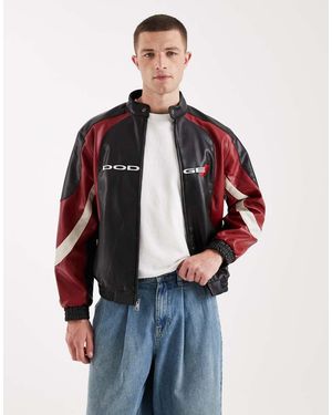 Hollister Faux Vegan Leather Dodge Graphic Bomber Jacket - Red