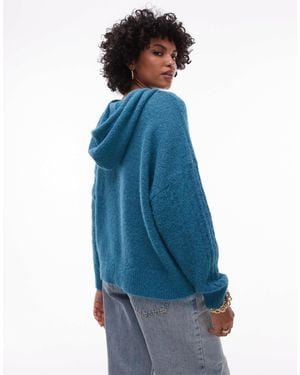 TOPSHOP Knitted Fluffy Hoody - Blue