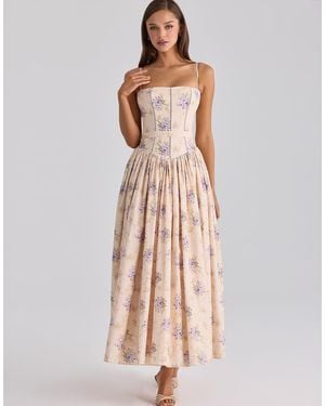House Of Cb Ysabella Ivory Sweet Peony Floral Print Cotton Midi Sundress - White