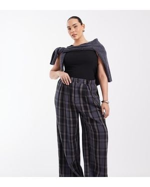 Noisy May Pantaloni A Vita Alta A Gamba Ampia A Quadri Scuro - Nero