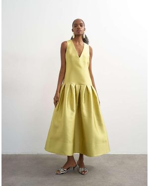 TOPSHOP Vestido Largo Verde Lima Lavado Estructurado Con Cintura Baja De Satén De - Amarillo