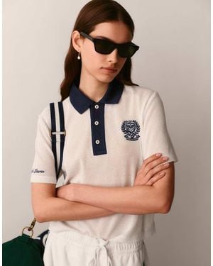 Polo Ralph Lauren Wimbledon Capsule Cotton Linen Mix Contrast Collar Polo Shirt - White