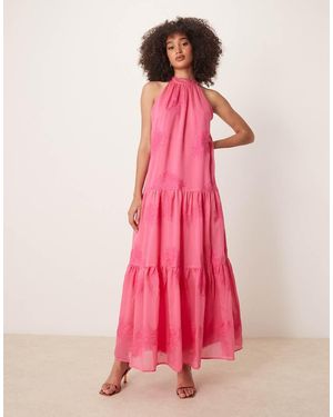 Finding Friday Textured Halterneck Tiered Maxi Dress - Pink