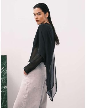 ASOS Chiffon Scarf Detail Sheer Blouse - Natural