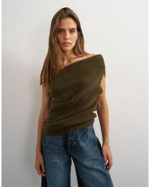 TOPSHOP Gestricktes one-shoulder-top mit drapierung - Grün