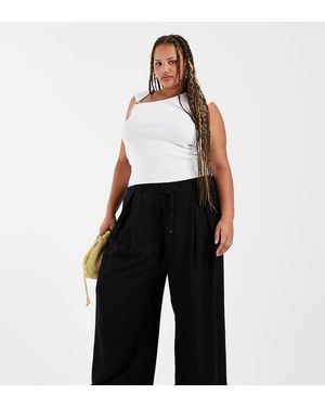 ASOS Asos Design Curve Textured Wide Leg Trousers With Tie Waist - Black