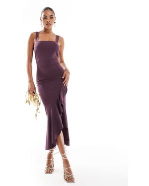 True Violet Square Neck Frill Front Cami Midi Dress - Purple
