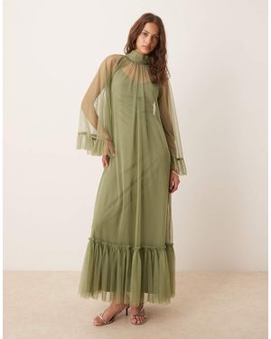 LACE & BEADS Boho Full Sleeve Maxi Dress - Green