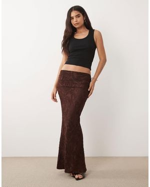 ASOS Burnout Maxi Skirt With Overwrap Detail - Brown