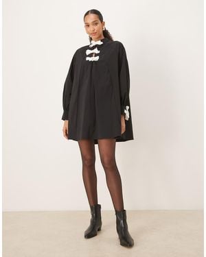 Ghospell Swing Mini Dress With Bow Detail - Black