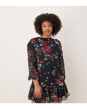 ASOS Asos Design Curve Slash Neck Chiffon Godet Mini Dress - Black