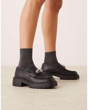 Calvin Klein Mocassini Neri Con Fibbia E Suola Spessa - Nero
