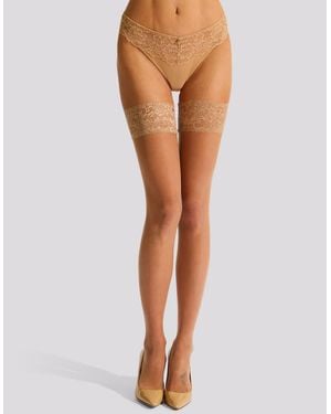 Ann Summers Lace Top Glossy Hold Ups - Natural