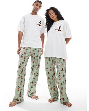 ASOS – disney-pyjama-set mit "ein königreich für ein lama"-muster - Weiß