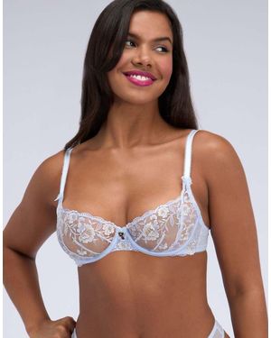Boux Avenue Opal Embroidered Balconette Bra Underwired Mesh Lingerie - Blue
