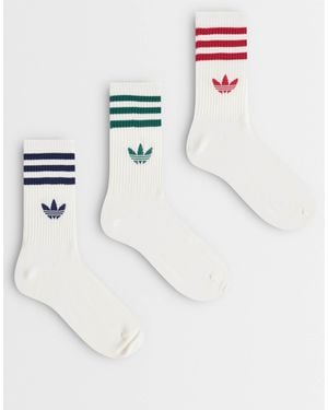 adidas Originals 3 Pack Three Stripe Crew Socks - White