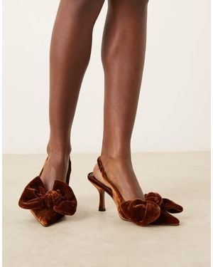 ASOS Wide Fit Saffron Bow Detail Mid Heeled Shoes - Brown