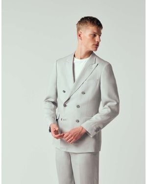 Mango Amalfic Linen Blend Slim Fit Double Breasted Suit Blazer - Grey