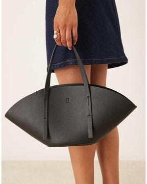 Gina Tricot Faux Leather Small Wide Shopper Bag - Black