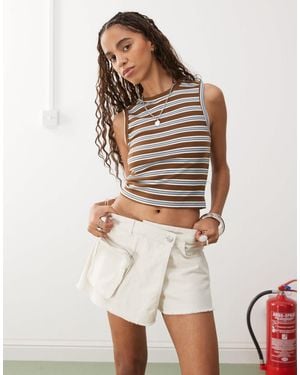 Monki Twill Utility Wrap Skort With Phone Pocket - Natural