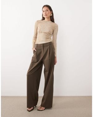 ASOS Semi Sheer Long Sleeve Top - Natural