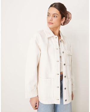 Abercrombie & Fitch Utility Shacket With Leather Collar - Natural