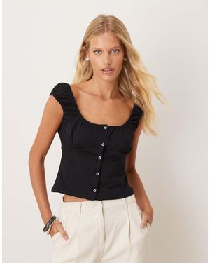 ASOS Milkmaid Short Sleeve Button Through Top - Black