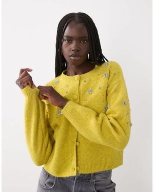 Miss Selfridge Embellished Button Through Pocket Detail Cardigan - Yellow