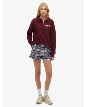 Superdry Cotton Check Elastic Shorts - Red