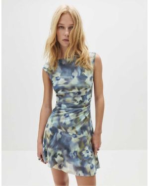 Pull&Bear Asymmetric Printed Dress - Blue